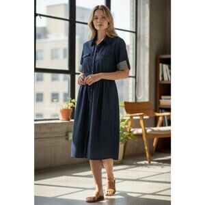 Theory Womens Dress Size 12 Blue Chambray Shirt Sheath Above Knee 3/4 Sleeve